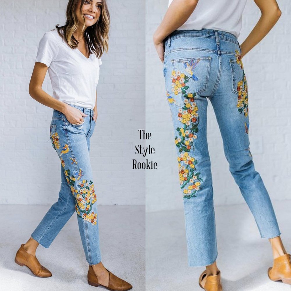 Free People 24 Floral Embroidered Boyfriend Jeans